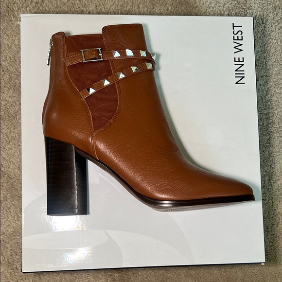 Nine West Shoes - Nine West Donda Brown Ankle Boots with Silver Studs